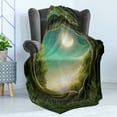 thumbnail image 4 of Forest Soft Flannel Fleece Blanket, Curly Branches Trees in Enchanted Forest Full Moon in Night Sky Illustration, Cozy Plush for Indoor and Outdoor Use, 60" x 80", Cream Green Teal, by Ambesonne, 4 of 5