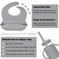 thumbnail image 6 of 6pcs Baby Feeding Set, Silicone Baby Plates Feeding Supplies Included Suction Bowl and Divided Toddler Plate, Baby Spoon, Fork, Bib, Sippy Cup with Straw and Lid, Food Grade BPA Free, Gray, 6 of 7