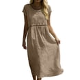 thumbnail image 2 of YuXingFu Womens 100% Cotton Dresses Maxi Crew Neck Plus Size Womens Dress Short Sleeve Solid Color Long Casual Summer Khaki XL, 2 of 9