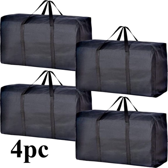 4 Pack Heavy Duty Moving Storage Bags, Large Zippered Totes with Carry Handles, Reusable Moving Supplies for Clothing, College Dorm, Travel & Household Organization, Black