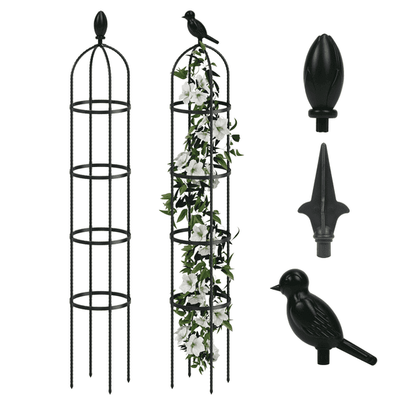 6ft Garden Obelisk Trellis for Climbing PlantsRustproof Metal Pipe with Heavy Duty PlasticCoated, Garden Outdoor Indoor Potted PlantSupport for Clematis Vine Jasmine Support(Black)