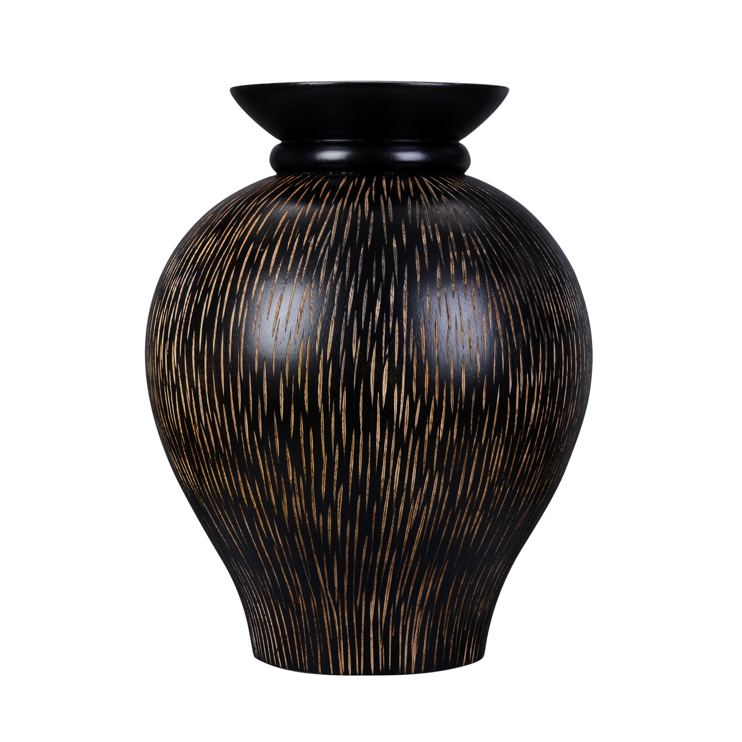 Villacera Handmade 10" Mango Wood Black Decorative Urn Vase Zebra