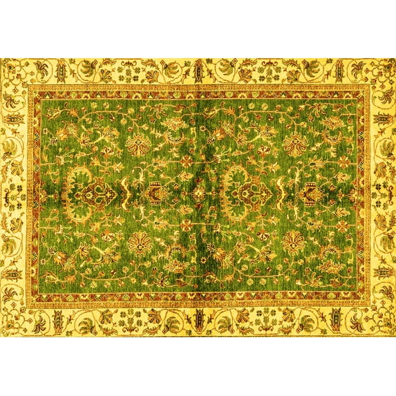 Ahgly Company Machine Washable Indoor Rectangle Oriental Yellow Traditional Area Rugs, 7' x 10'