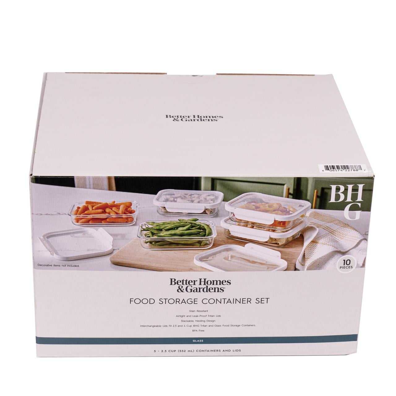 Better Homes & Gardens 2.3Cup Rectangle Glass Food Storage Container with Tritan Lid. Set of 5, 10 Pieces, Designed to Help with Pantry Storage and Everyday Organization