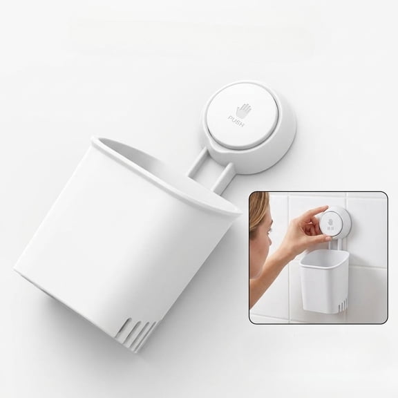 Toothbrush Holder, Shower Razor Holder, Toothpaste Holder, Toothbrush Caddy,Drill-Free Suction Cup Wall Mount Organizer with Drainage & Flip Cover, Bathroom Shower Accessory Storage Caddy