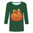 thumbnail image 3 of Uootdi Halloween 3/4 Sleeve Sweatshirts for Women Pumpkin Shirt Glitter Pumpkin Graphic Sweatshirt Casual Crewneck Gift Pull over Tops, 3 of 4
