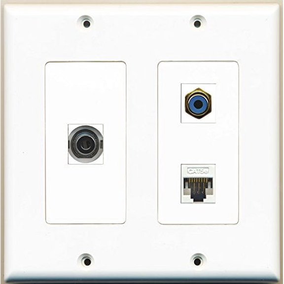 RiteAV - 1 Port RCA Blue 1 Port 3.5mm 1 Port Cat5e Ethernet White - 2 Gang Wall Plate