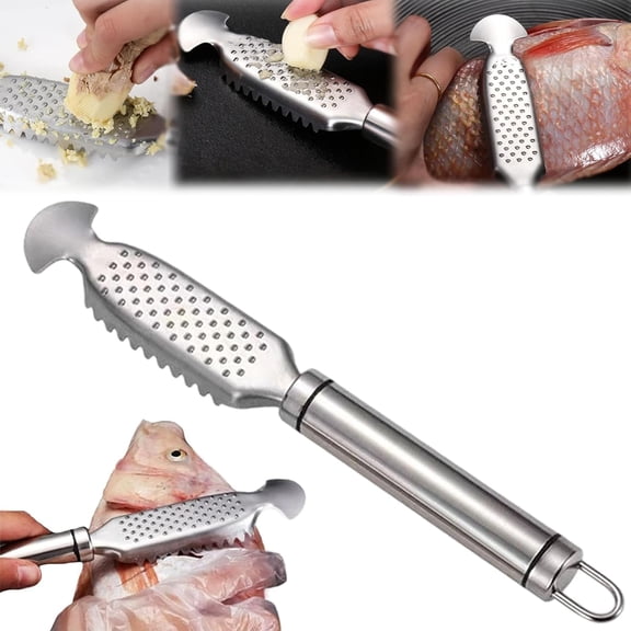 2-in-1 Stainless Steel Fish Scaler   Ginger Grater, Stainless Steel Fish Scaler with Hanging Handle, For Easy Descaling, Grating & Cleaning, Kitchen Tool for Pro Scale Remover