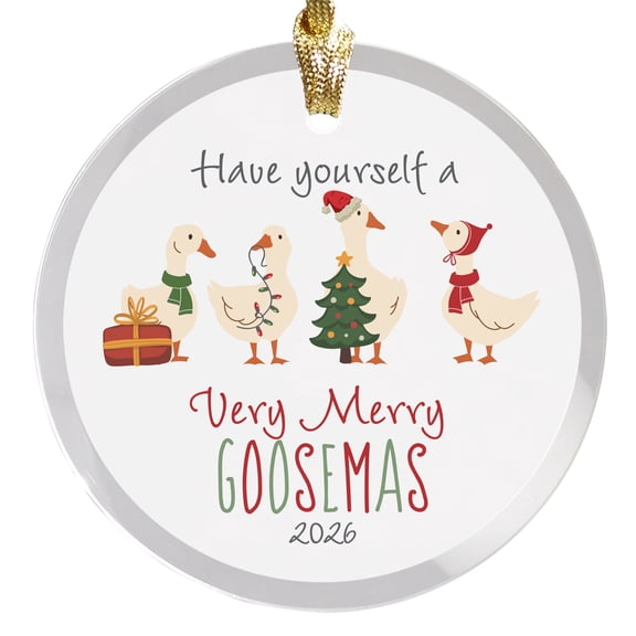2026 Very Merry Goosemas Clear Acrylic Funny Holiday Goose Family Design Farmhouse Christmas Decoration Round Disc Ornament