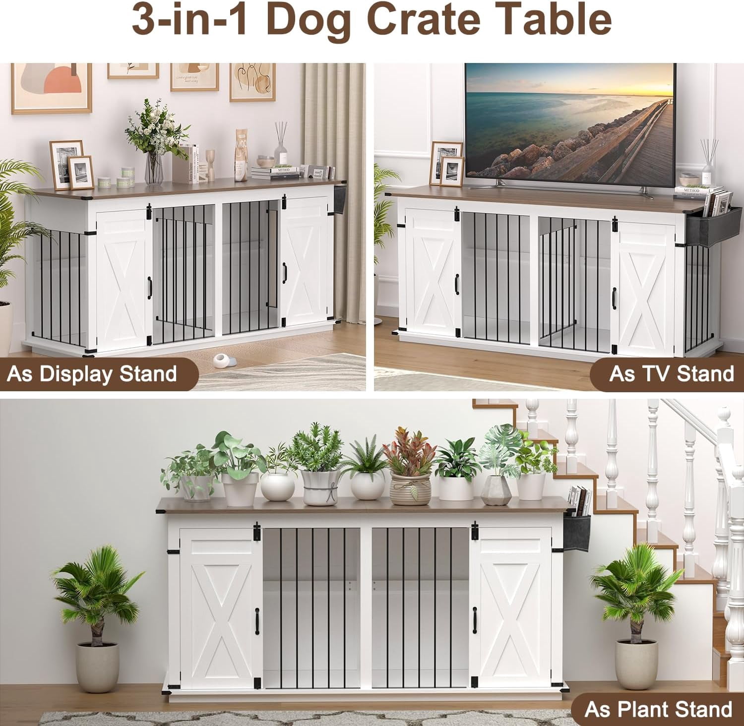 72.4" Double Dog Crate Furniture, Heavy Duty Wooden Kennel with Divider, XL Dog Cage TV Stand for Medium Large Dogs Indoor (No Drawers)