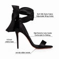 thumbnail image 2 of Black silk satin ankle wrap big bow stiletto heels for women sexy elegant open round toe high heels, wedding prom bachelorette cocktail party evening dress, 2 of 7