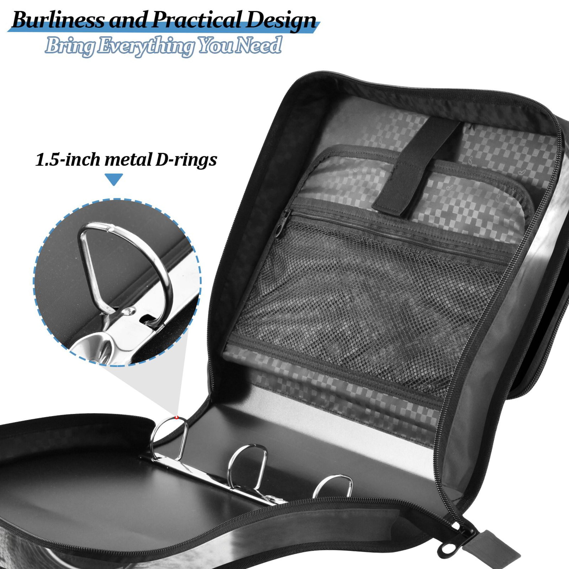 3 Ring Zipper Binder with Shoulder Strap Waterproof Trapper Keeper 1.5 Inch D-Ring 500 Sheets Capacity Cat with Glasses