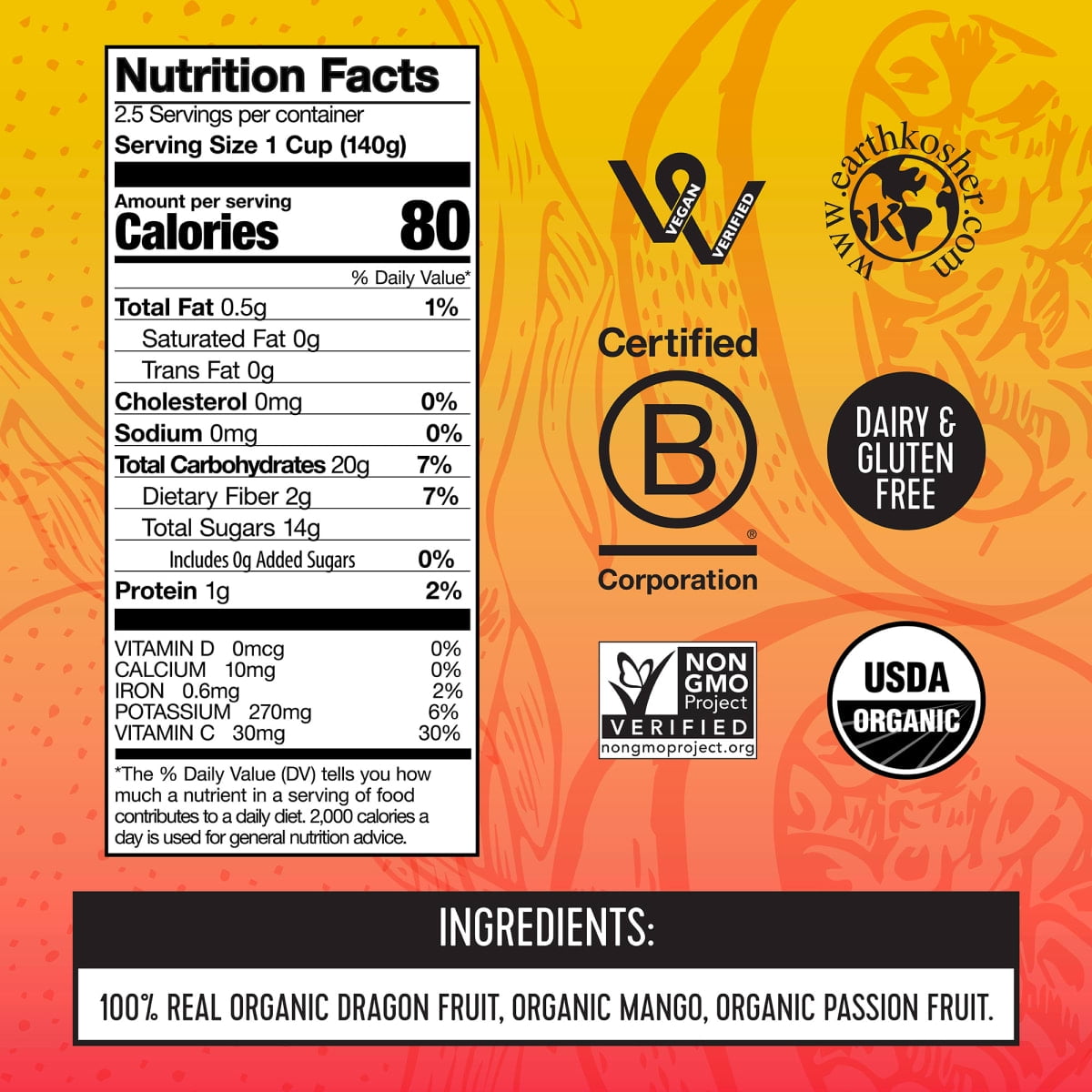 Pitaya Foods Bite-Sized Immunity Frozen Fruit Blend, Dragon & Passion Fruit, and Mango, 12 oz