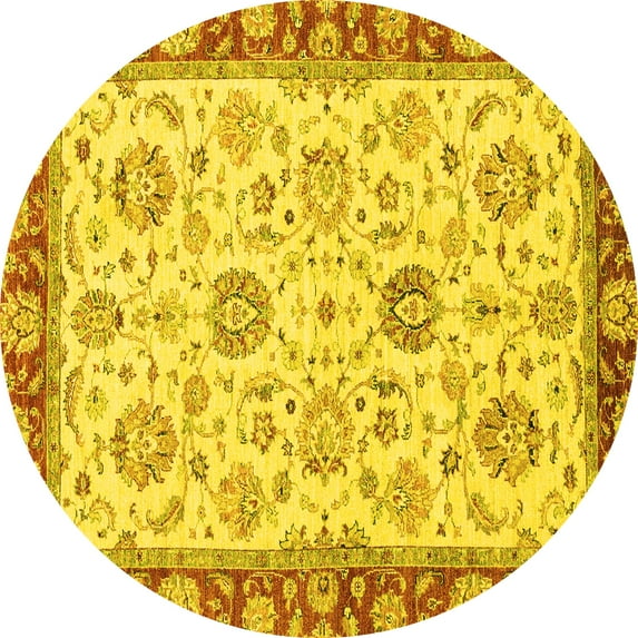 Ahgly Company Indoor Round Oriental Yellow Modern Area Rugs, 6' Round