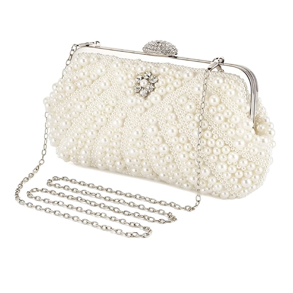GASTROPOD Pearl Clutch Bag for Women Evening Wedding Party Bridal Handbag Ladies Beaded Clutch Purse/Off White