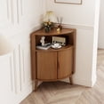 thumbnail image 4 of Bathroom Corner Storage Cabinet, Fluted Floor Corner Cabinet with Doors and Shelves, Narrow Cabinet Organizer for Living Room Kitchen Bathroom, Walnut, 4 of 9
