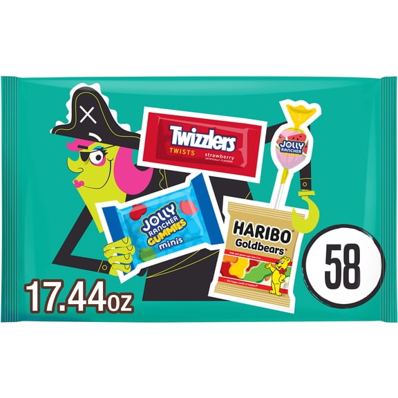 Haribo, Jolly Rancher and Twizzlers Assorted Fruit Flavored, Halloween Candy Variety Bag, 17.44 oz (58 Pieces)