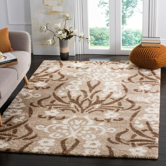 SAFAVIEH Florida Donald Floral Shag Area Rug, Beige/Cream, 5'3" x 7'6"