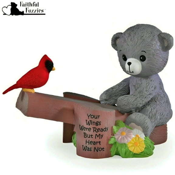 The Hamilton Collection Faithful Fuzzies Forever in My Heart Figurine Issue #4 "Your Wings Were Ready" Hand-Painted Bereavement Bear with Cardinal and Flowers Memorial Keepsake 3.5-inches