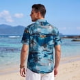 thumbnail image 6 of Short Sleeve Hawaiian Shirts for Men Tropical Leaf Button Up Shirts Navy Blue Floal Palm Tee Summer Beach, 6 of 7