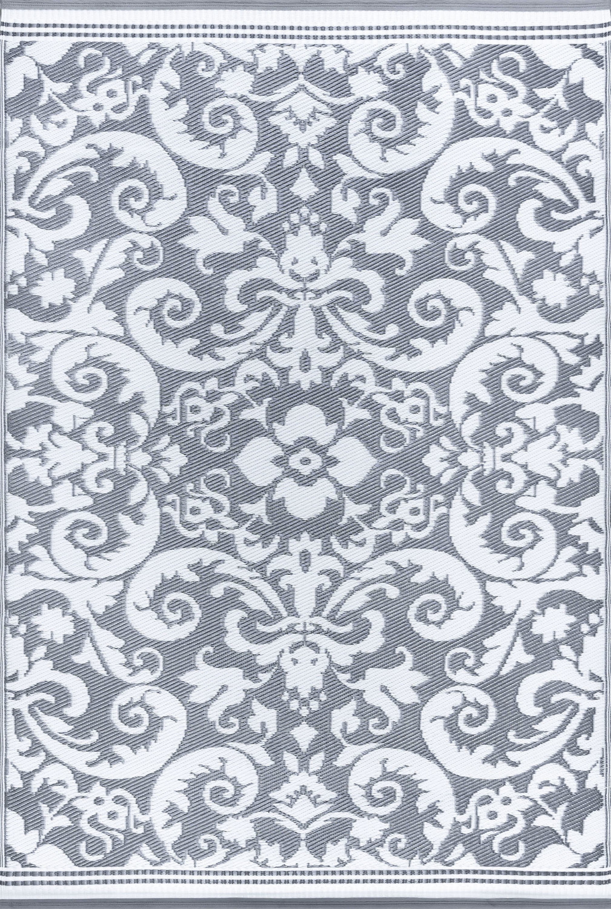 8x10 Reversible Gray and White Polypropylene Outdoor Scroll Area Rug