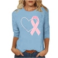 thumbnail image 4 of Nfurl Womens Pink Ribbon Breast Cancer Awareness T Shirts Casual Crew Neck 3/4 Sleeve Tshirts Breast Cancer Clothes Light Blue,S, 4 of 5