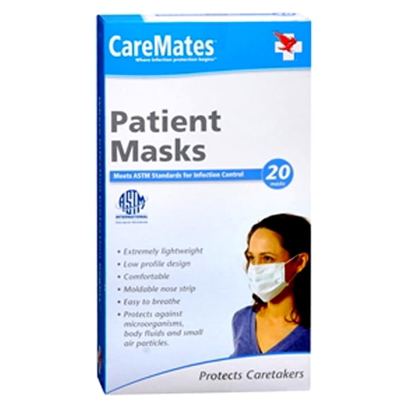 CareMates Ear-Loop Patient Masks, One Size Fits All, 20 Count