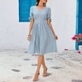 thumbnail image 2 of Ecqkame Women's Summer Floral Print Dress Casual V Neck Short Sleeve Beach Dresses Tummy Sexy Control Vacation Dresses with Pocket Blue S, 2 of 9