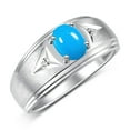 thumbnail image 3 of RYLOS Men's Rings Sterling Silver Classic 8X6MM Oval Gemstone &  Diamond Ring Turquoise December Birthstone Rings For Man Silver Rings Size 9, 3 of 7