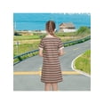 thumbnail image 5 of Sunny Fashion Girls Dress Brown Striped Short Sleeve Knit Daily School Straight Loose Basic 6 Years, 5 of 7