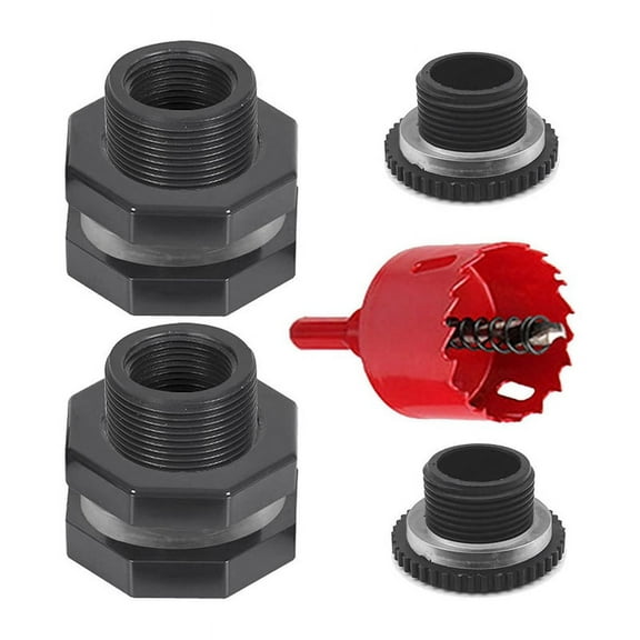 2 PCS Rain Bulkhead Fitting Kit with Plugs and Hole Saw Tool, 1 Inch PVC Spigot Connector Kit for Rain Barrels