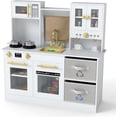 thumbnail image 2 of INFANS Kids Kitchen Play Set, Wooden Pretend Play Kitchen with Realistic Lights Sounds Coffee Maker Dishwasher Microwave Oven Foldable Fabric Drawers, Toddler Cooking Toys for Boys Girls, 2 of 10