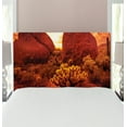 thumbnail image 1 of Saguaro Headboard, Dramatic Desert Scenery Like Burnt by Sun near Scottsdale Hot Rocks Serene Western Image, Upholstered Decorative Metal Bed Headboard with Memory Foam, Twin Size, Red, by Ambesonne, 1 of 4