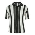 thumbnail image 4 of Mens Crochet Knitted Shirts Hollow-Out Button-Down Collared Short Sleeve T-Shirts Lightweight Vintage Stripe Printed Hawaiian Beach Tshirts, 4 of 7