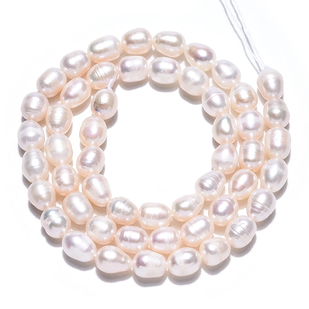2strands Natural Cultured Freshwater Pearl Beads Strands Rice Seashell color 6~7.5x5~6mm Hole: 0.7mm about 43pcs/strand 13.19~13.39 inch(33.5~34cm)