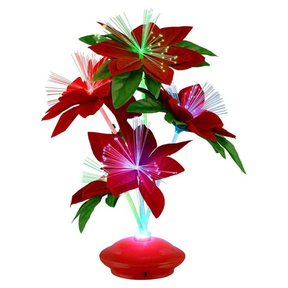 Set of 12 Christmas Table Decorations Poinsettia Flowers Fiber Optic Light Up Centerpieces