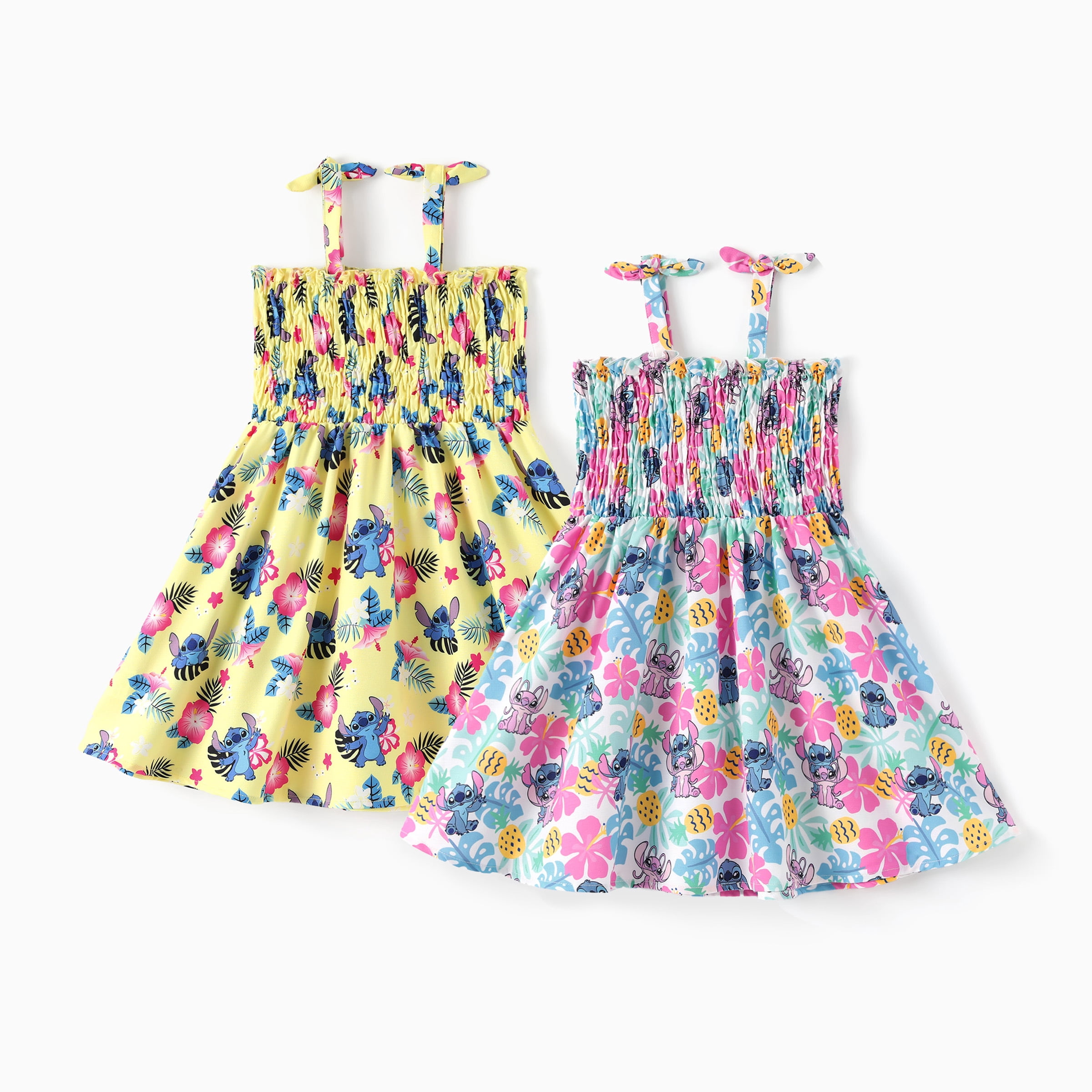 Disney Girls Dresses Stitch Angle Hawaiian Smocked Floral Sundress Halter Easter Dress Baby Toddlers 2T