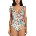 thumbnail image 2 of Goofa Trendy Floral Design Print Women's Ruffled One Piece Swimsuit V Neck, 2 of 7