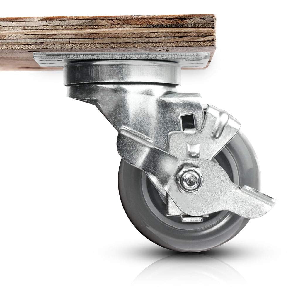 SY America 3" 4 Pack Caster w/ Gray Polyurethane Wheel Top Annular Plate, Top Plate Caster, 1200 lbs Total Capacity (3 inches pack of 4, 2 Swivel w/ Brakes & 2 Rigid)