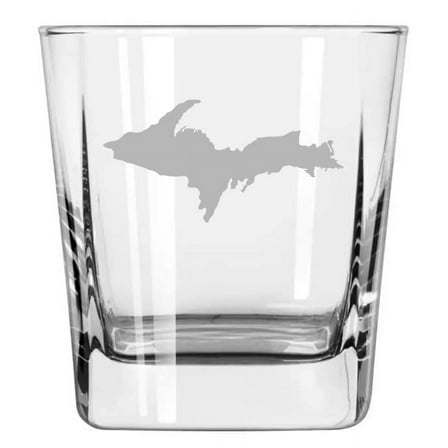 12 oz Square Base Rocks Whiskey Double Old Fashioned Glass Upper Peninsula Michigan