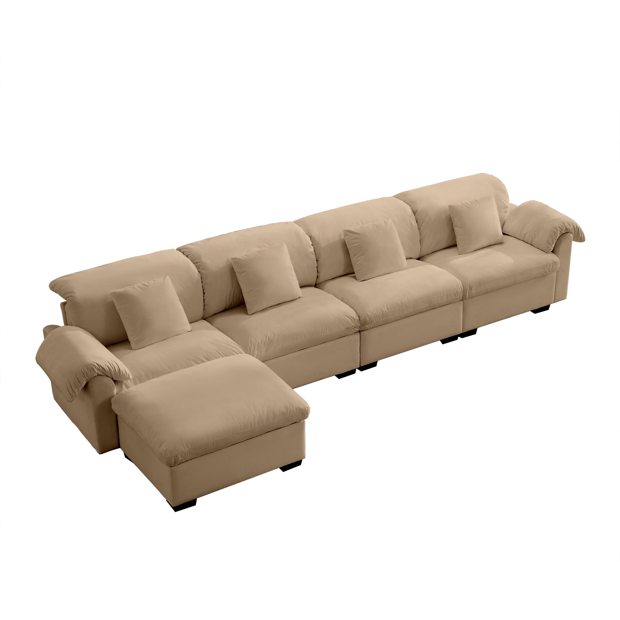 Gewnee Modern 4 Seaters 154.7"Deep Seat Comfy Velvet Oversize Sofa Couch with 1 Storage Footstool and 4 Waist Pillows for Living Room