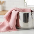 thumbnail image 6 of REGALWOVEN 2 Pack Cotton Linen Kitchen Towels, Solid Color Fringed Dish Towels, Soft Absorbent Hand Towels Pink 18" x 18", 6 of 7