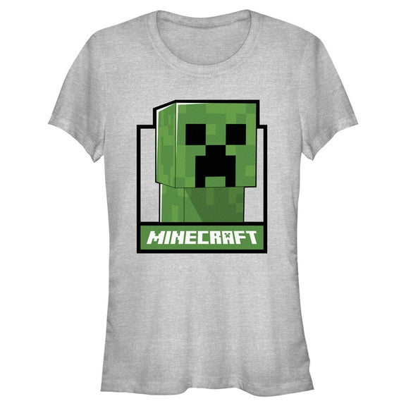 Junior's Minecraft Creeper in a Box  Graphic Tee Athletic Heather Medium
