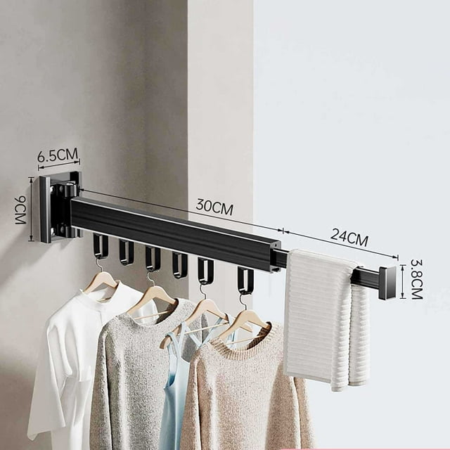 Tendedero plegable de pared | Diseño telescópico y giratorio de 540° | Perchero para ahorrar espacio en balcones interiores | Barra extensible de 127 cm para colchas y ropa