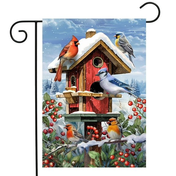 Briarwood Lane Winter Birdhouse Gathering Garden Flag