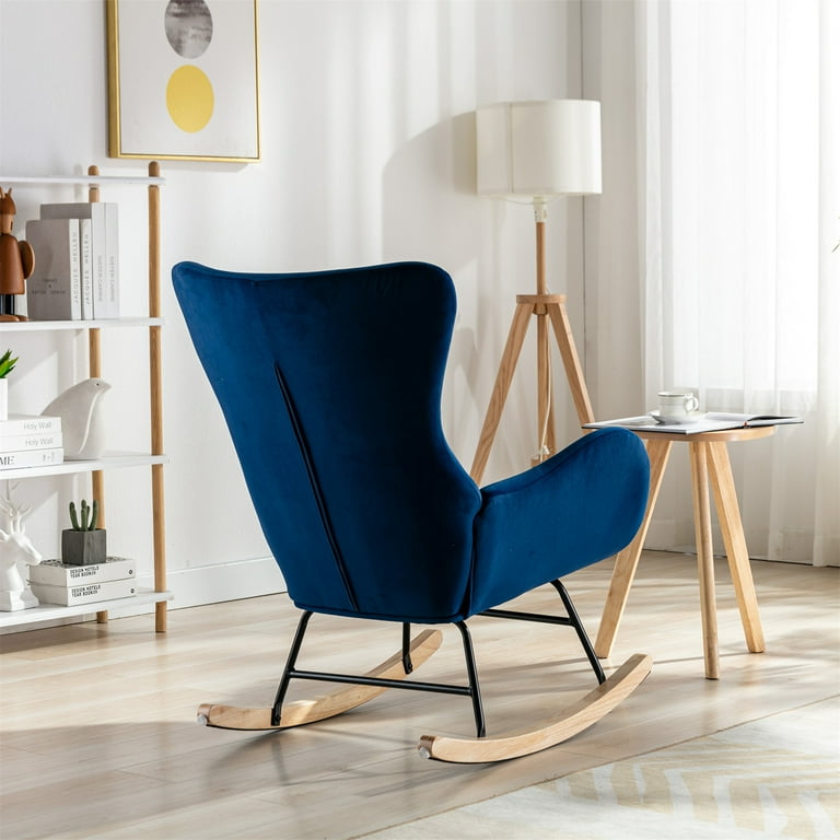 Modern Velvet Rocking Chair with Arms Nursery Rocking Chairs with Padded Seat and High Backrest Upholstered Armchair Accent Chair for Living Room