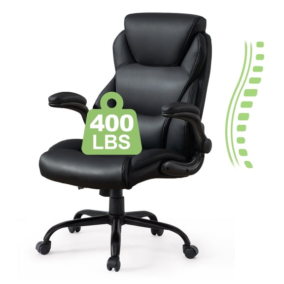 Big and Tall Office Chair 400LBS, Heavy Duty High Back Executive Ergonomic PU Leather Desk Chair, Adjustable Height 360° Swivel Rolling Wheels Computer Chair for Home Office Work
