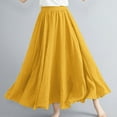 thumbnail image 2 of Women'S Vintage Stretch High Waist A-Line Long Skirts With Pockets Clearance Sale Women Casual Summer Large Solid Elastic Waist Flax A-line Ankle Skirt Yellow Free Size, 2 of 6