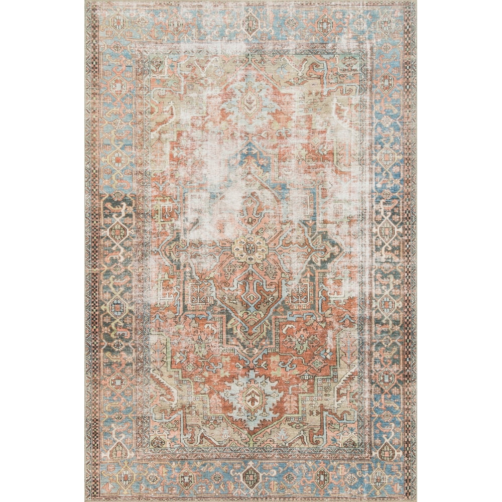 Loloi II Loren Collection LQ15 Terracotta / Sky Oriental Area Rug 1'6