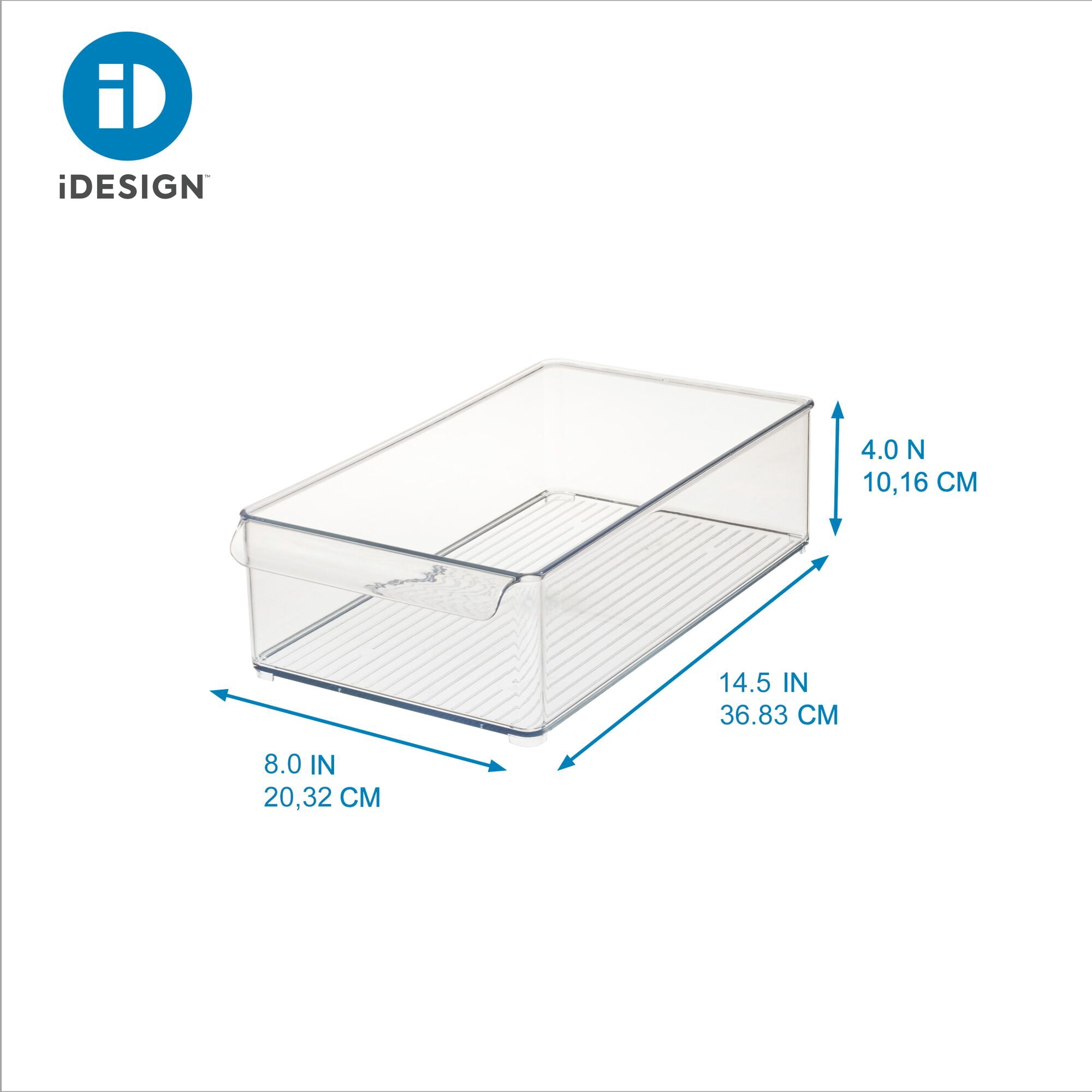 iDesign Plastic Wide Refrigerator Bin with Front Handle, Clear